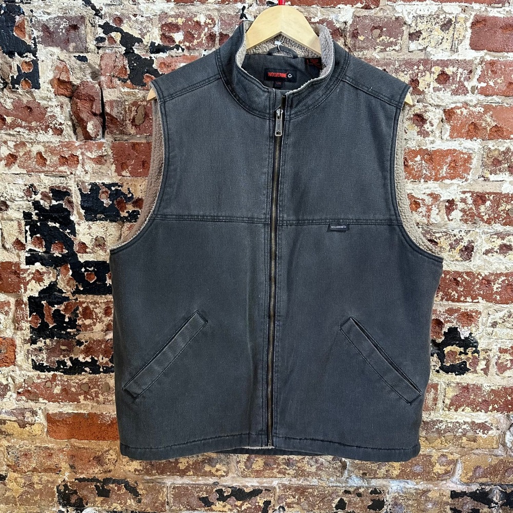 Wolverine Canvas Work Brown Full Zip Sherpa Lined Vest Men's Large
